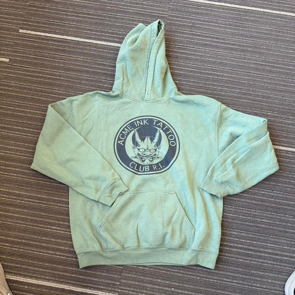 Retro Green and blue Acme Ink Club Rhode Island hoodie